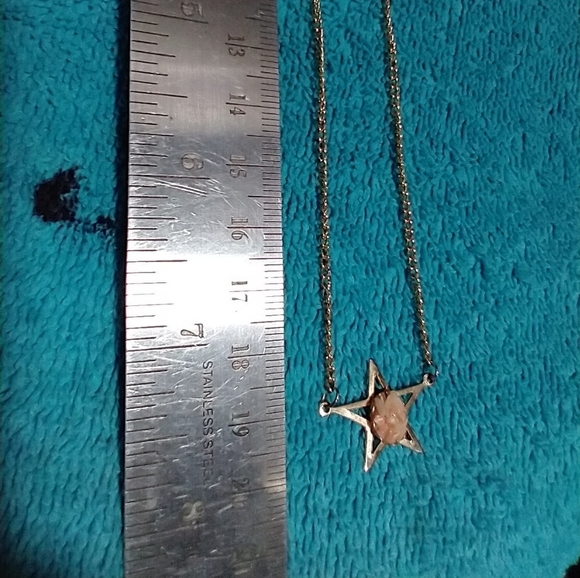 Gold Star With Pink Chips Pendant Necklace vintage - Picture 2 of 4